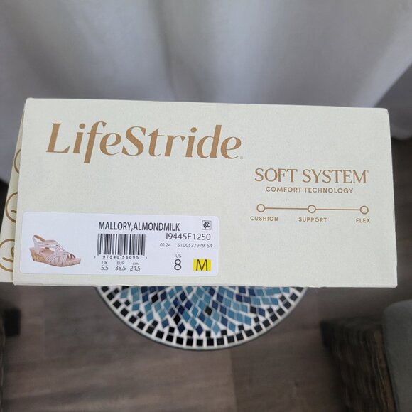 LifeStride Womens Mallory Wedges 8 Med Open Toe Cork Slingback Sandals Beige - Picture 6 of 6